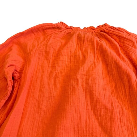 Gap Bright Orange Long Sleeve Shirt Top Blouse Comfy Gauze Crew Neck Size Small - Picture 6 of 10